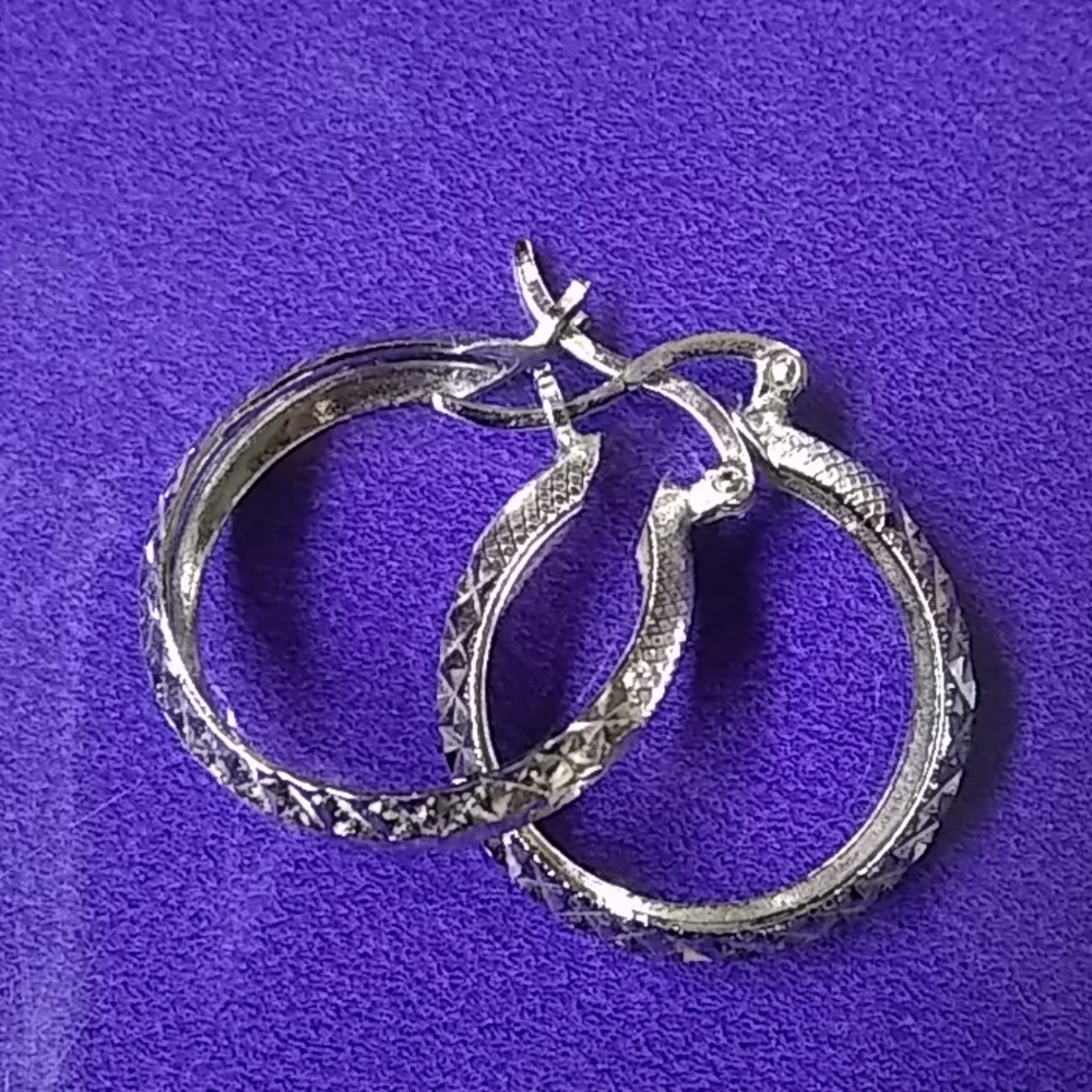 Diamond Cut Solid Silver Loop Earrings - image 1